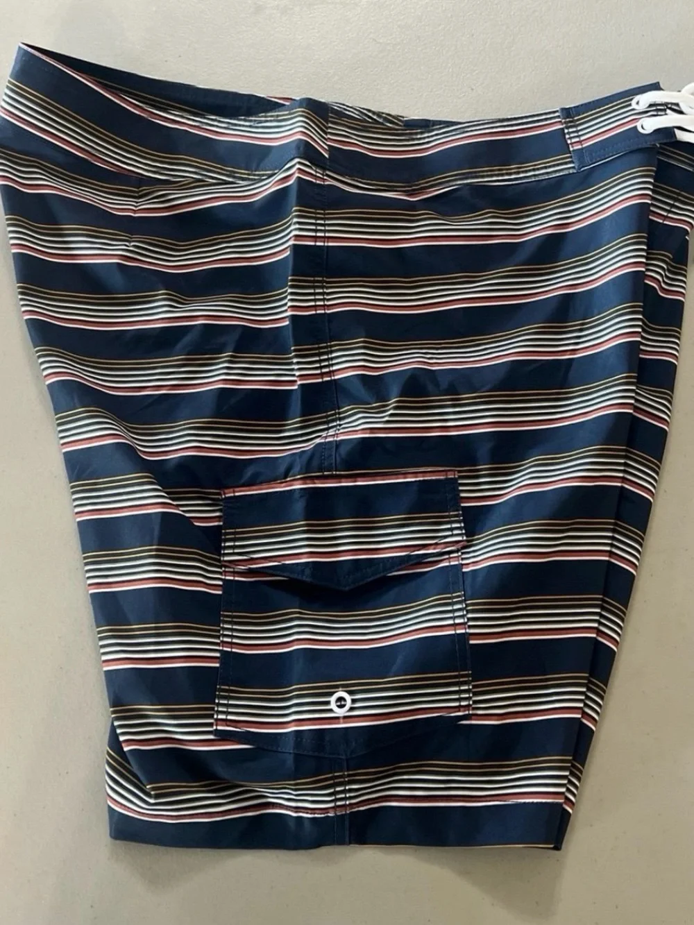 Men's Navy Striped Swim Trunks with Drawstring Size 40